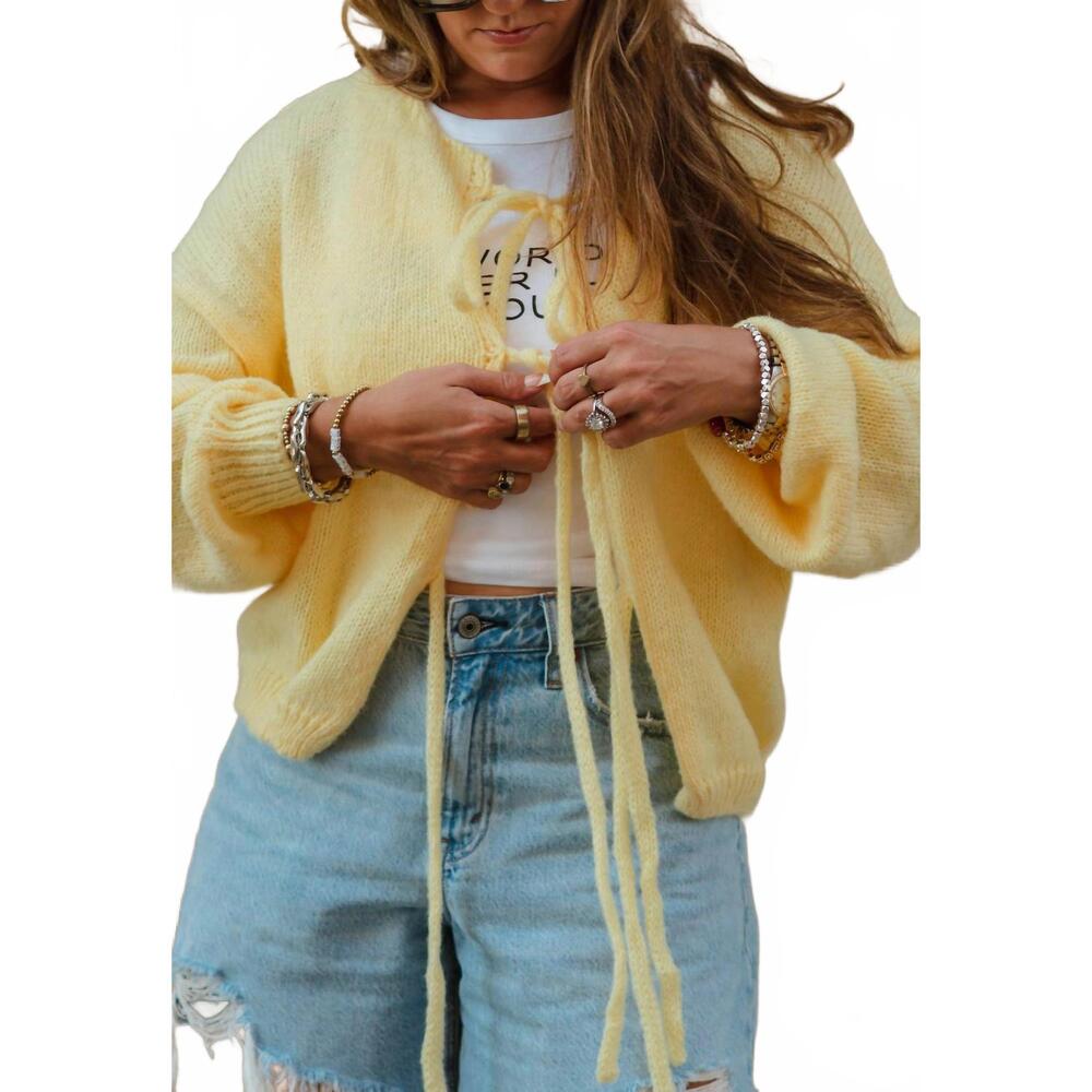 NEW SHEER TREND rogue tie-waist cardigan in yellow